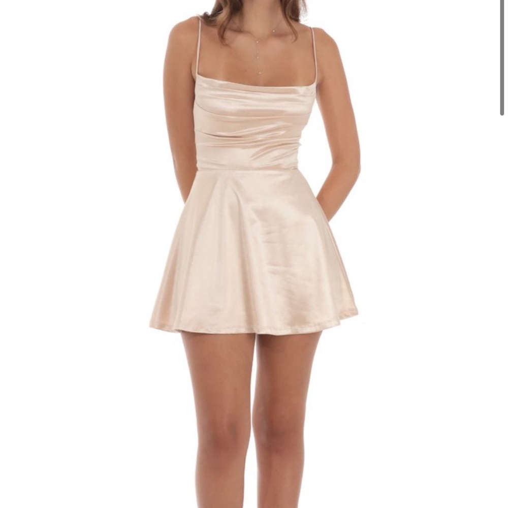 Lucy In The Sky Satin Cowl Neck Satin Mini Dress in Baby Pink